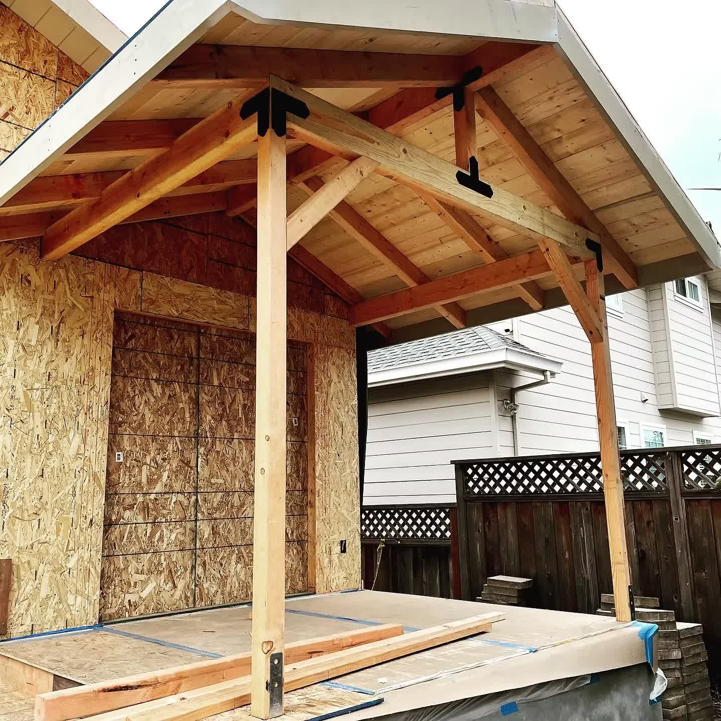 Framing for a covered patio structure by VSG Builder